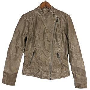 LA Coalition Vegan Leather Offset Moto Jacket Full Zip Olive - M
